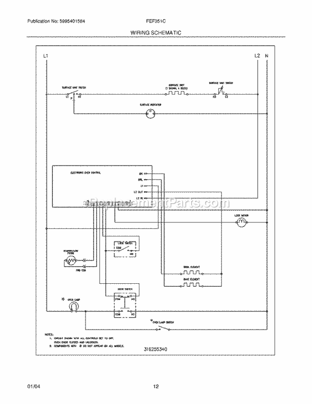 Frigidaire FEF351CWA Freestanding, Electric Electric Range Page G Diagram