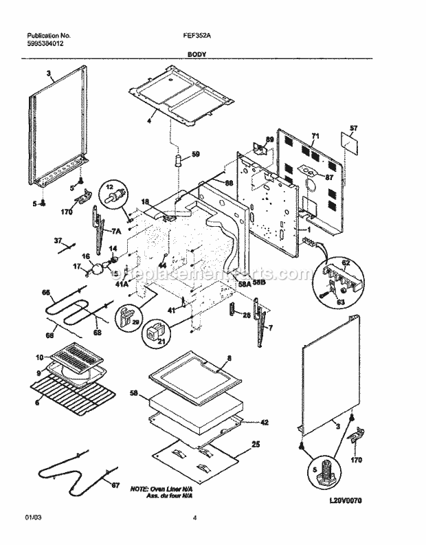 Frigidaire FEF352ASE Freestanding, Electric Electric Range Body Diagram