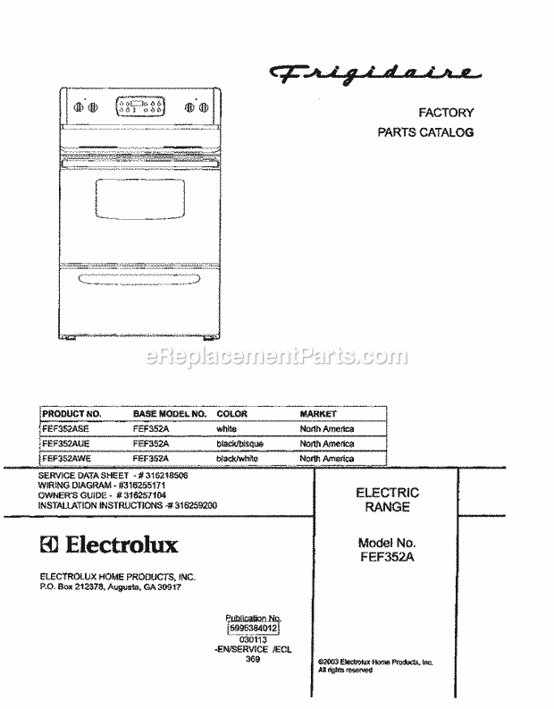 Frigidaire FEF352AWE Freestanding, Electric Electric Range Page C Diagram