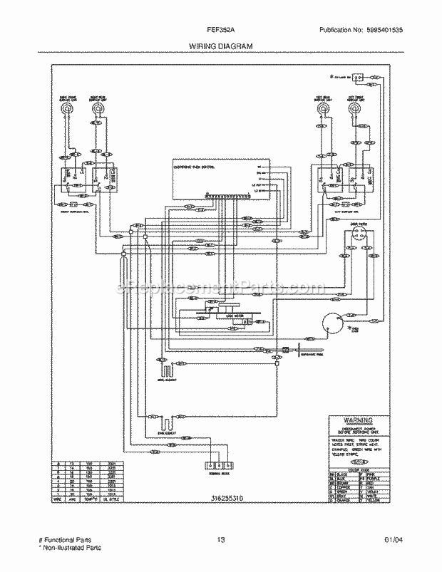 Frigidaire FEF352AWG Freestanding, Electric Electric Range Page F Diagram