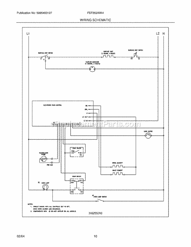 Frigidaire FEF352AWH Freestanding, Electric Electric Range Page G Diagram