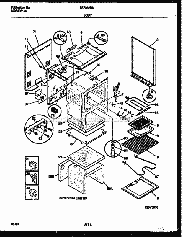 Frigidaire FEF352BAWA Freestanding, Electric Electric Range Body Parts Diagram