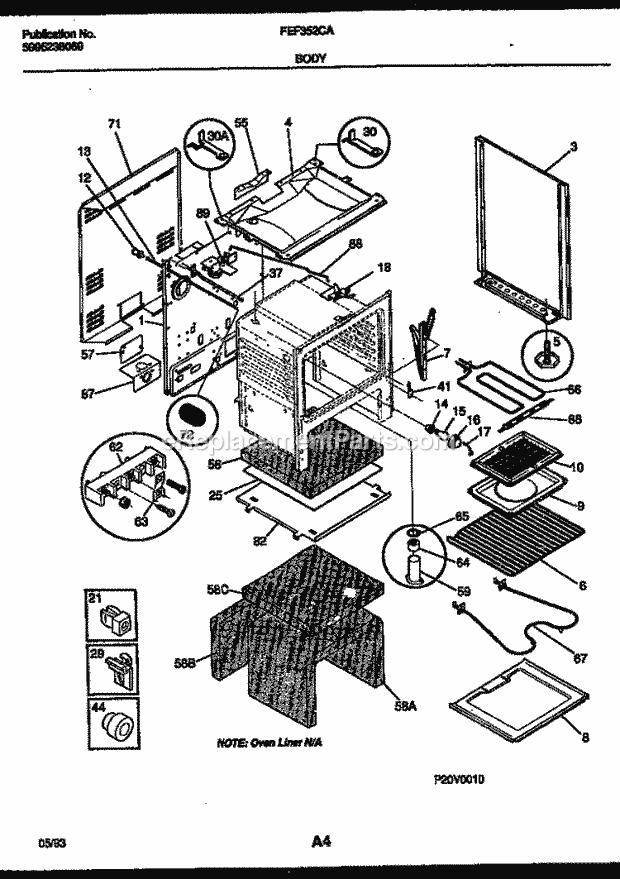 Frigidaire FEF352CASA Freestanding, Electric Electric Range Body Parts Diagram