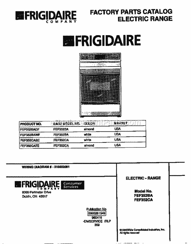 Frigidaire FEF352CATE Freestanding, Electric Electric Range Page C Diagram