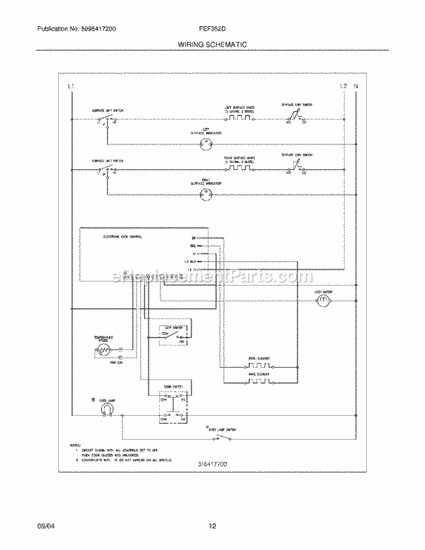 Frigidaire FEF352DSA Freestanding, Electric Electric Range Page G Diagram