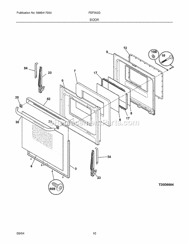 Frigidaire FEF352DUA Freestanding, Electric Electric Range Door Diagram