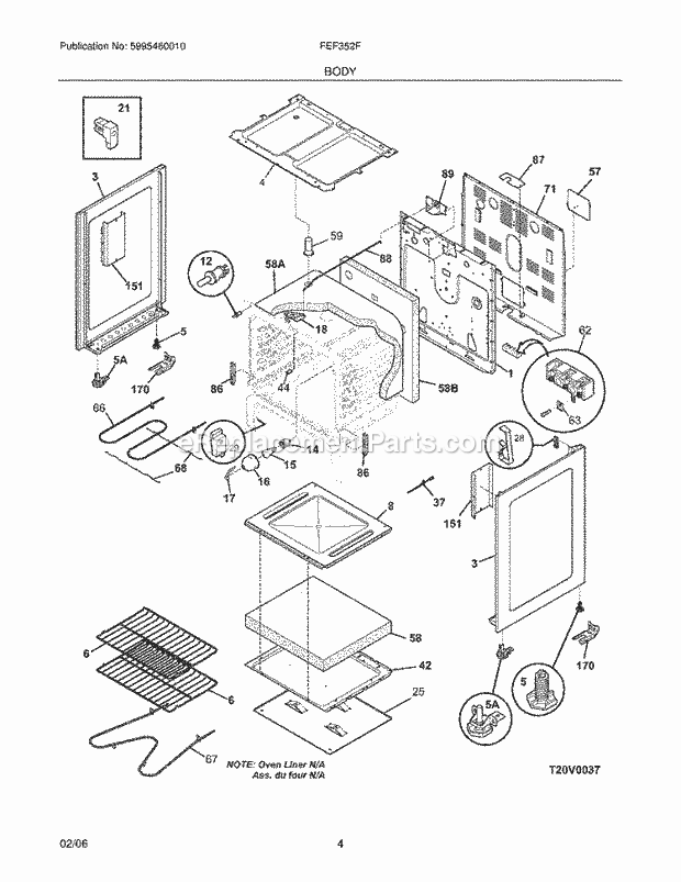 Frigidaire FEF352FSA Freestanding, Electric Electric Range Body Diagram