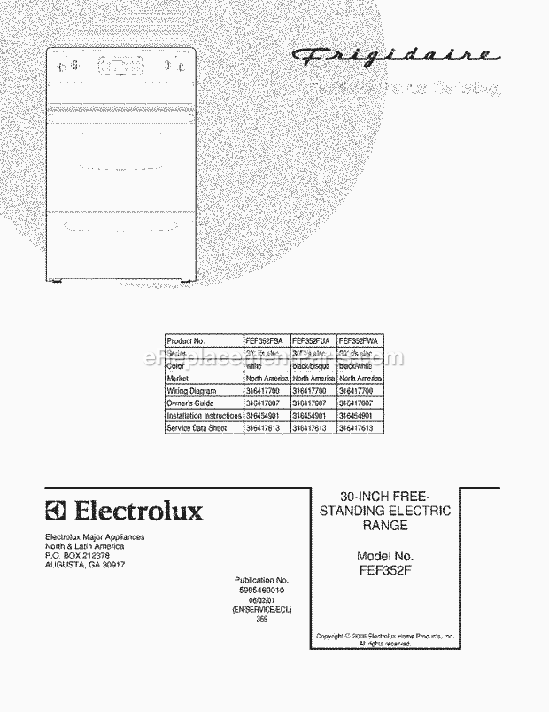 Frigidaire FEF352FSA Freestanding, Electric Electric Range Page C Diagram