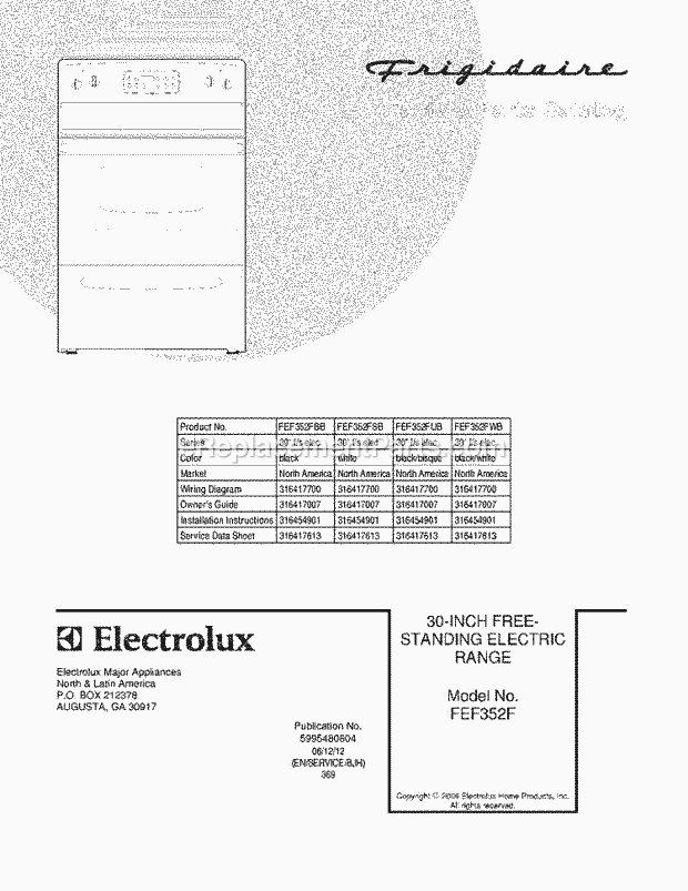 Frigidaire FEF352FSB Freestanding, Electric Electric Range Page C Diagram