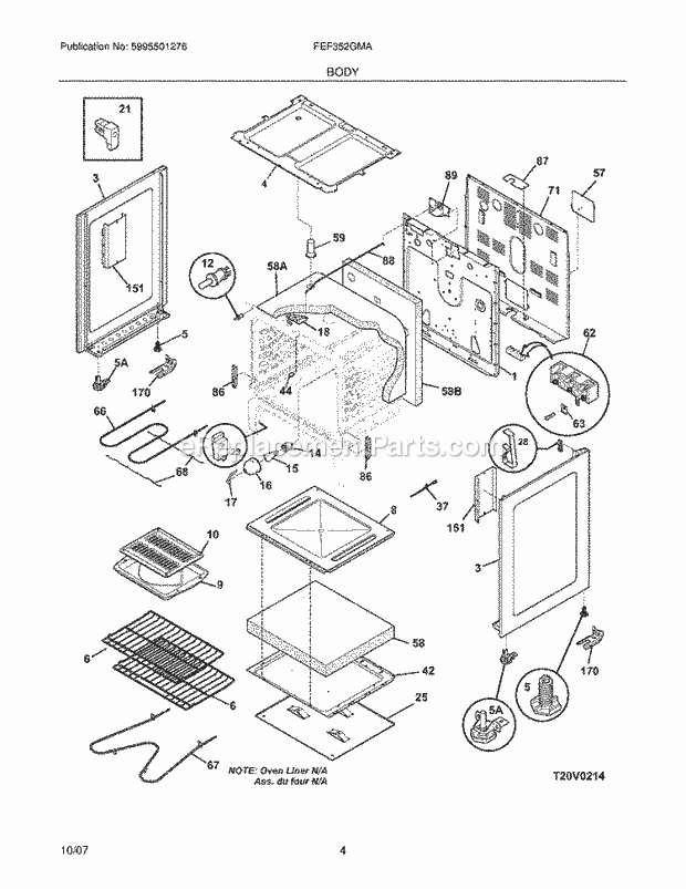 Frigidaire FEF352GMA Freestanding, Electric Electric Range Body Diagram