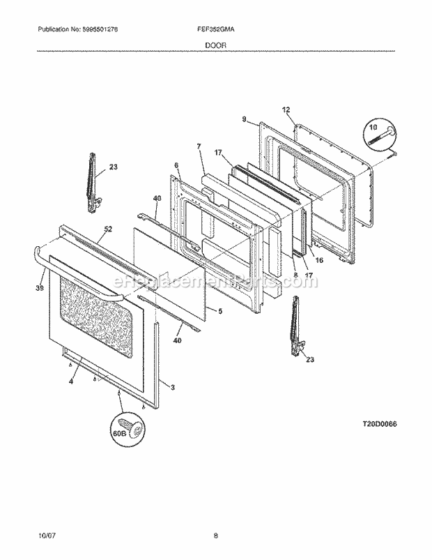 Frigidaire FEF352GMA Freestanding, Electric Electric Range Door Diagram