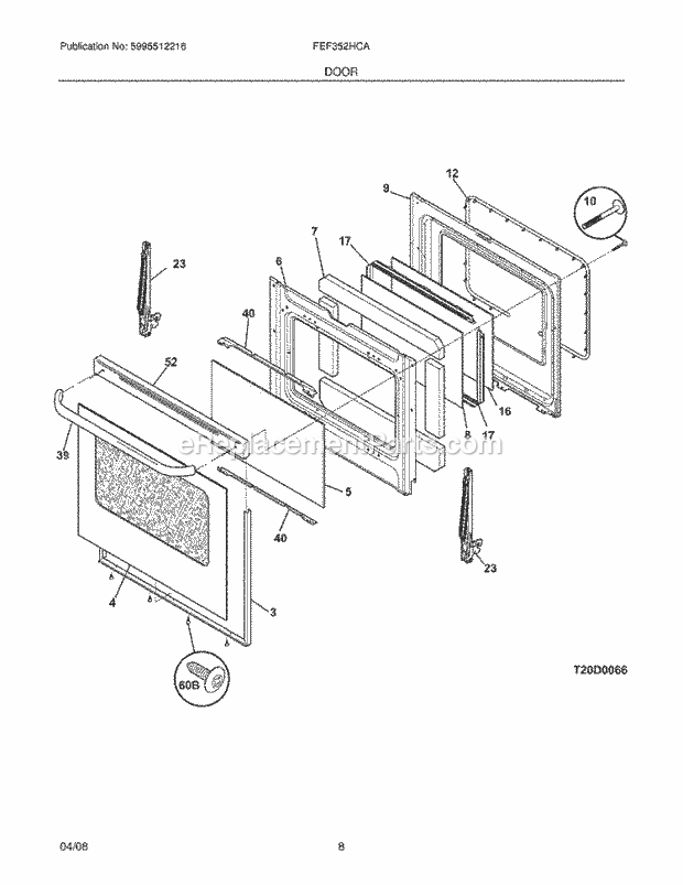 Frigidaire FEF352HCA Freestanding, Electric Electric Range Door Diagram