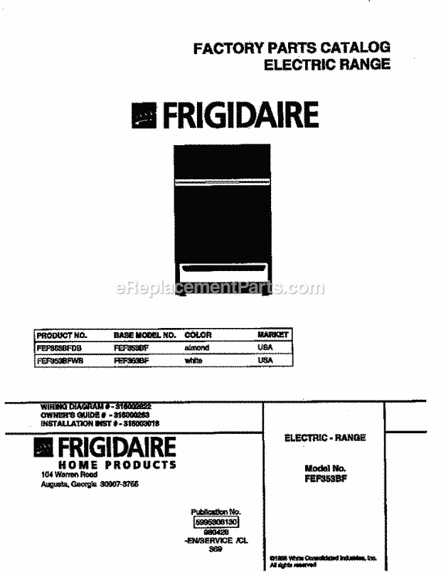 Frigidaire FEF353BFWB Freestanding, Electric Frigidaire/Electric Range Page C Diagram