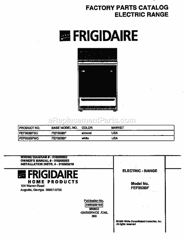 Frigidaire FEF353BFWC Freestanding, Electric Frigidaire/Electric Range Page C Diagram