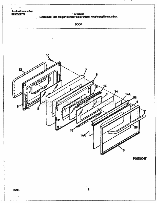 Frigidaire FEF353BFWD Freestanding, Electric Frigidaire/Elec Range Door Diagram