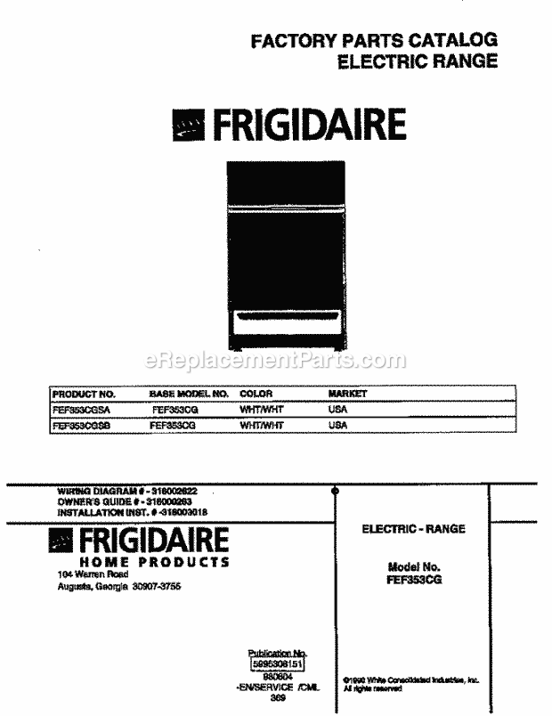 Frigidaire FEF353CGSA Freestanding, Electric Frigidaire/Electric Range Page C Diagram