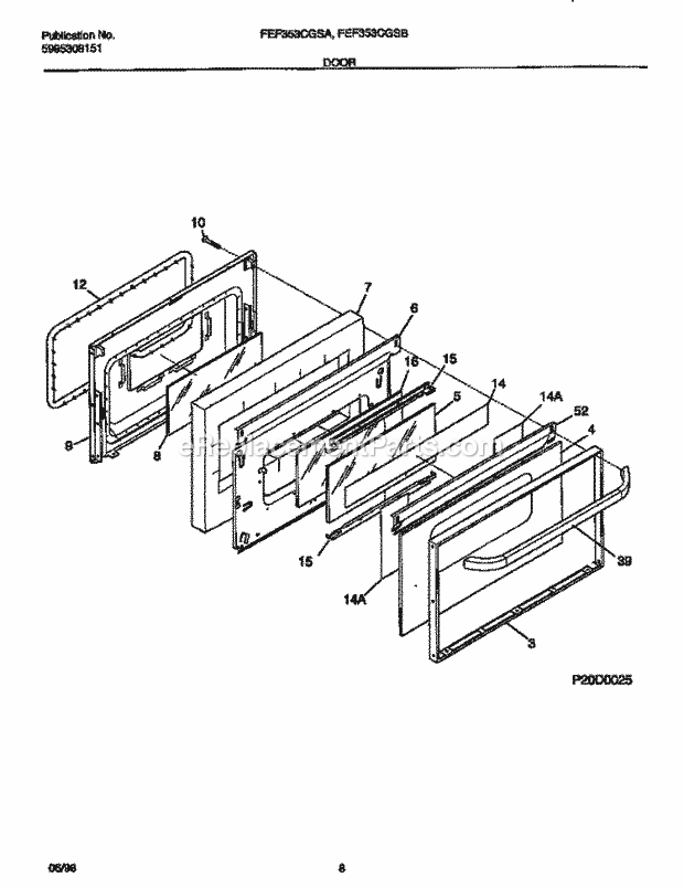 Frigidaire FEF353CGSA Freestanding, Electric Frigidaire/Electric Range Door Diagram