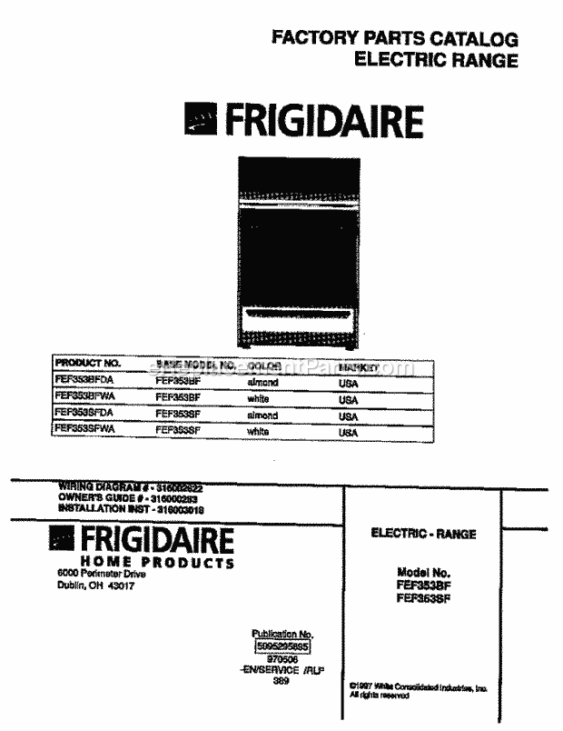 Frigidaire FEF353SFWA Freestanding, Electric Frigidaire Electric Range Page C Diagram
