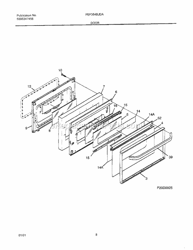 Frigidaire FEF354BJDA Freestanding, Electric Electric Range Door Diagram