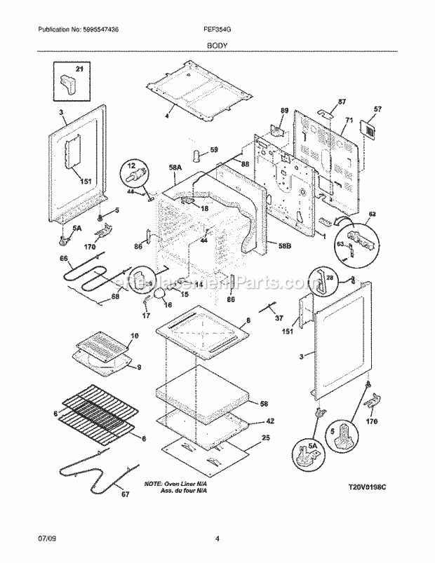 Frigidaire FEF354GBD Range Body Diagram