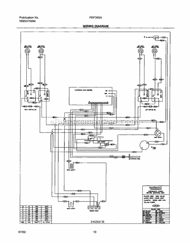 Frigidaire FEF355ABD Freestanding, Electric Electric Range Page F Diagram