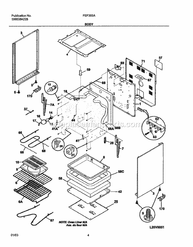 Frigidaire FEF355ABF Freestanding, Electric Electric Range Body Diagram