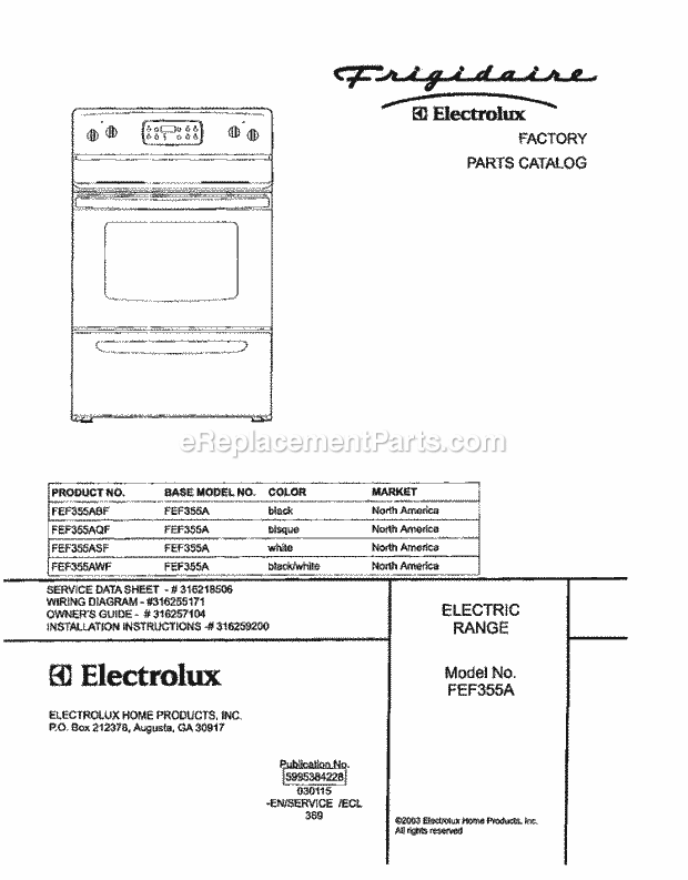 Frigidaire FEF355AQF Freestanding, Electric Electric Range Page C Diagram