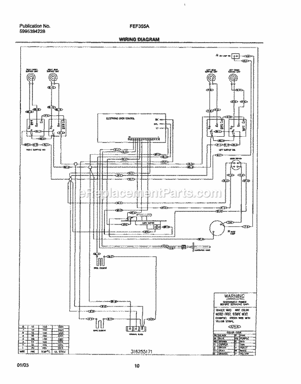 Frigidaire FEF355AQF Freestanding, Electric Electric Range Page F Diagram