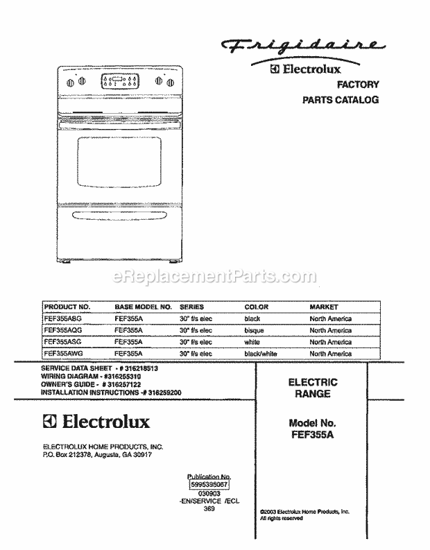Frigidaire FEF355ASG Freestanding, Electric Electric Range Page C Diagram