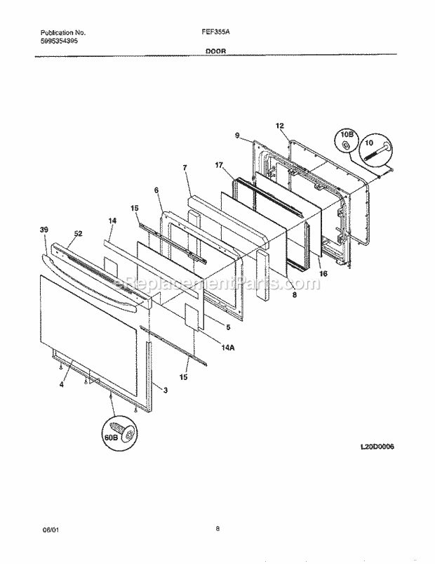 Frigidaire FEF355AWA Freestanding, Electric Electric Range Door Diagram