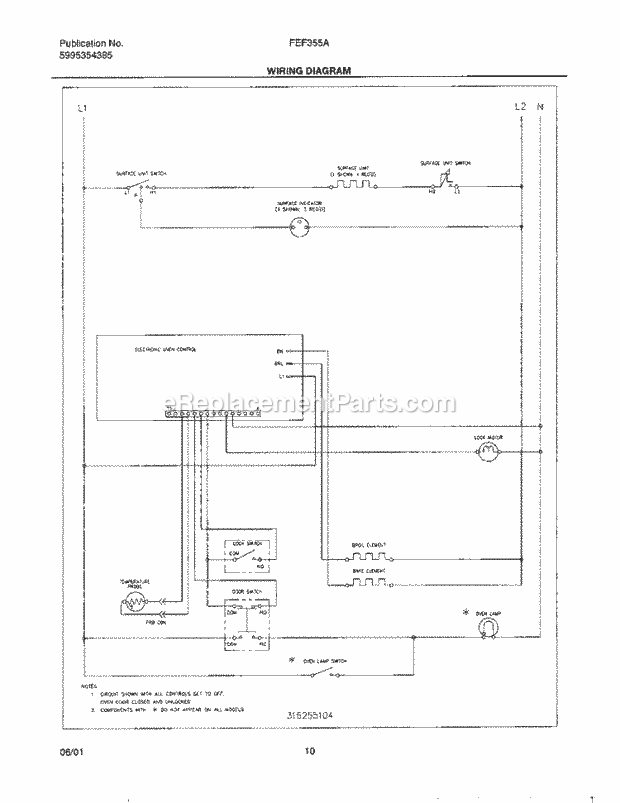 Frigidaire FEF355AWA Freestanding, Electric Electric Range Page F Diagram