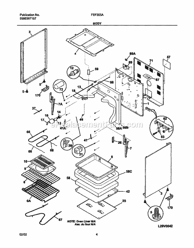 Frigidaire FEF355AWC Freestanding, Electric Electric Range Body Diagram