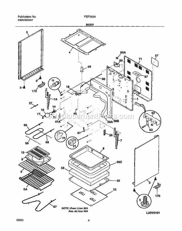 Frigidaire FEF355AWG Freestanding, Electric Electric Range Body Diagram