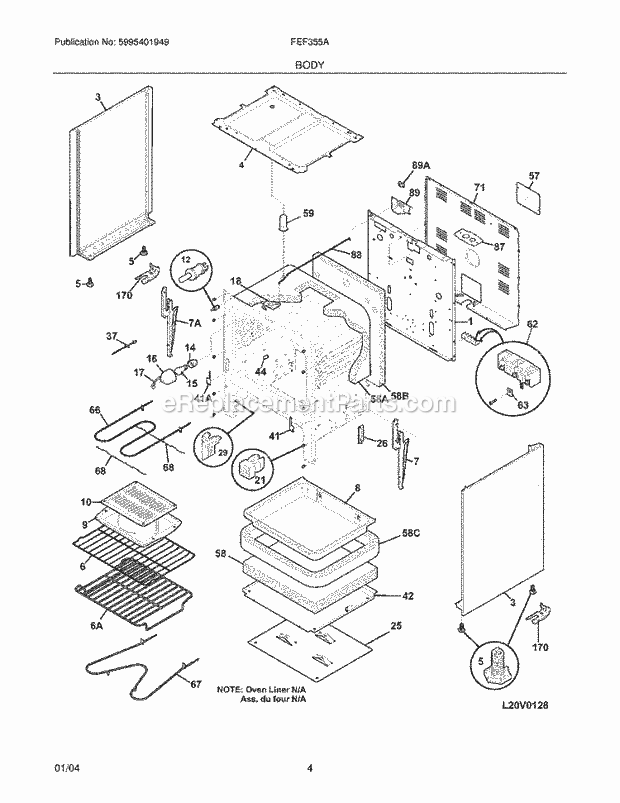 Frigidaire FEF355AWH Freestanding, Electric Electric Range Body Diagram