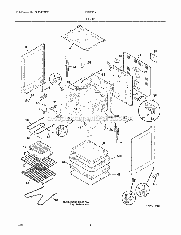 Frigidaire FEF355AWK Freestanding, Electric Electric Range Body Diagram