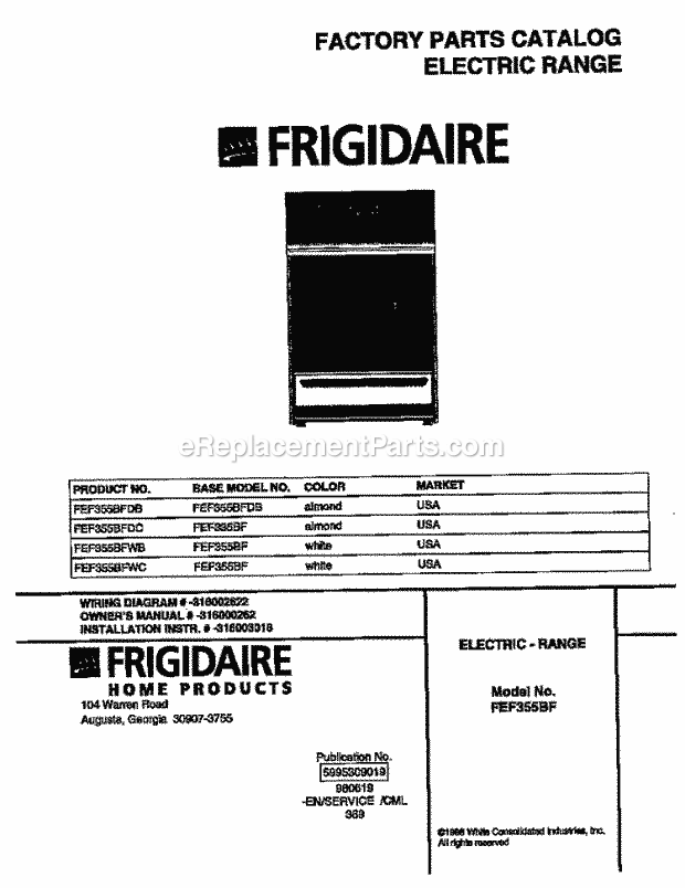 Frigidaire FEF355BFDC Freestanding, Electric Electric Range Page C Diagram