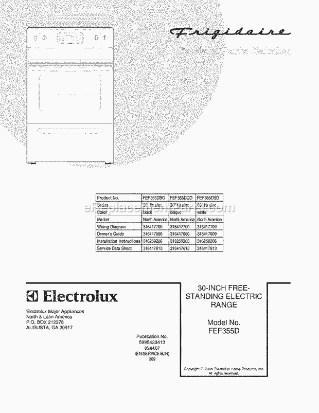 Frigidaire FEF355DSD Freestanding, Electric Electric Range Page C Diagram