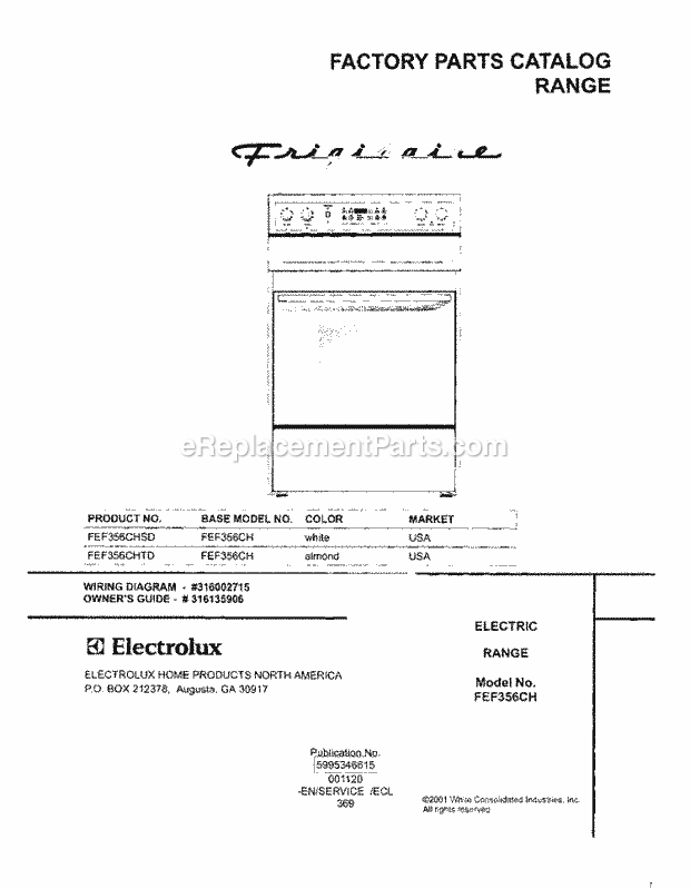 Frigidaire FEF356CHTD Freestanding, Electric Electric Range Page C Diagram