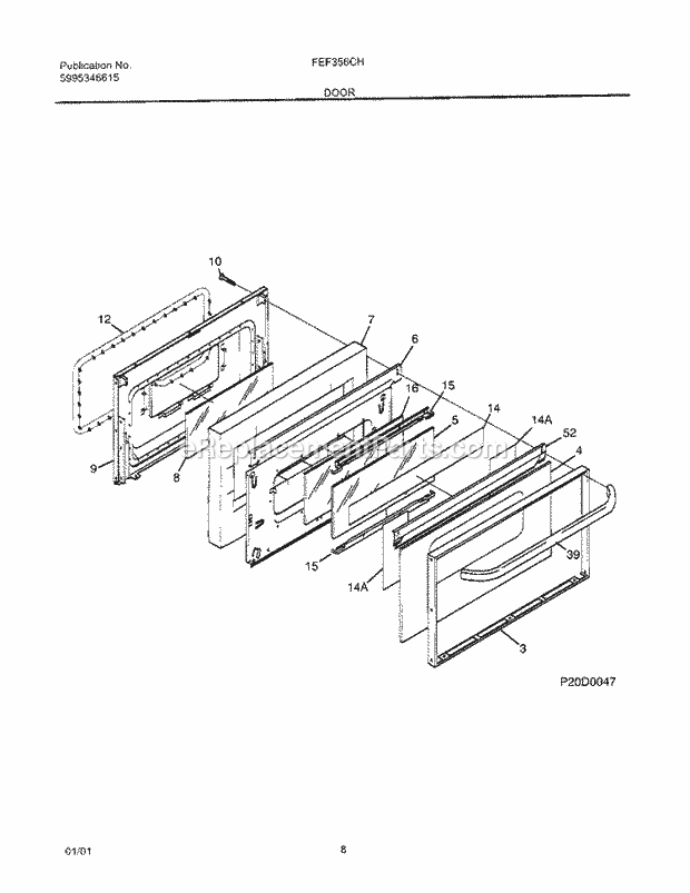 Frigidaire FEF356CHTD Freestanding, Electric Electric Range Door Diagram