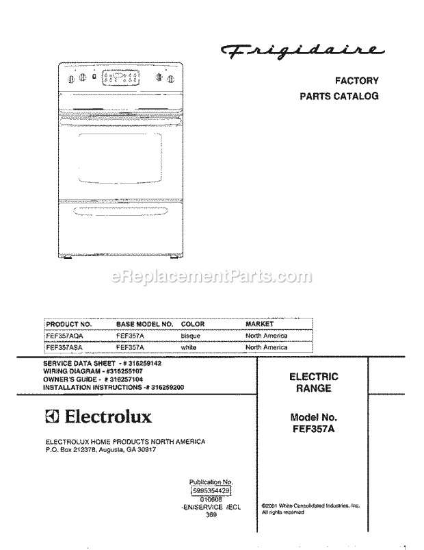 Frigidaire FEF357ASA Freestanding, Electric Electric Range Page C Diagram