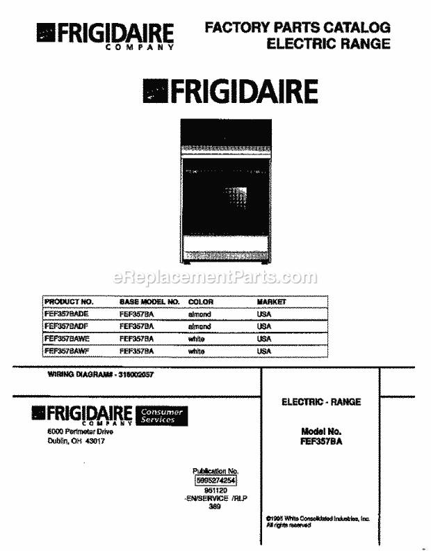 Frigidaire FEF357BAWE Freestanding, Electric Electric Range Page C Diagram