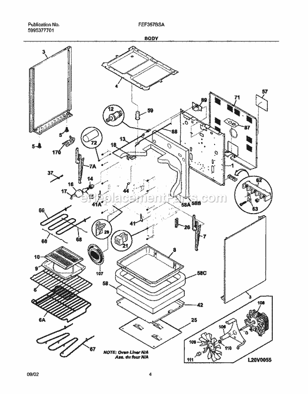 Frigidaire FEF357BSA Freestanding, Electric Electric Range Body Diagram