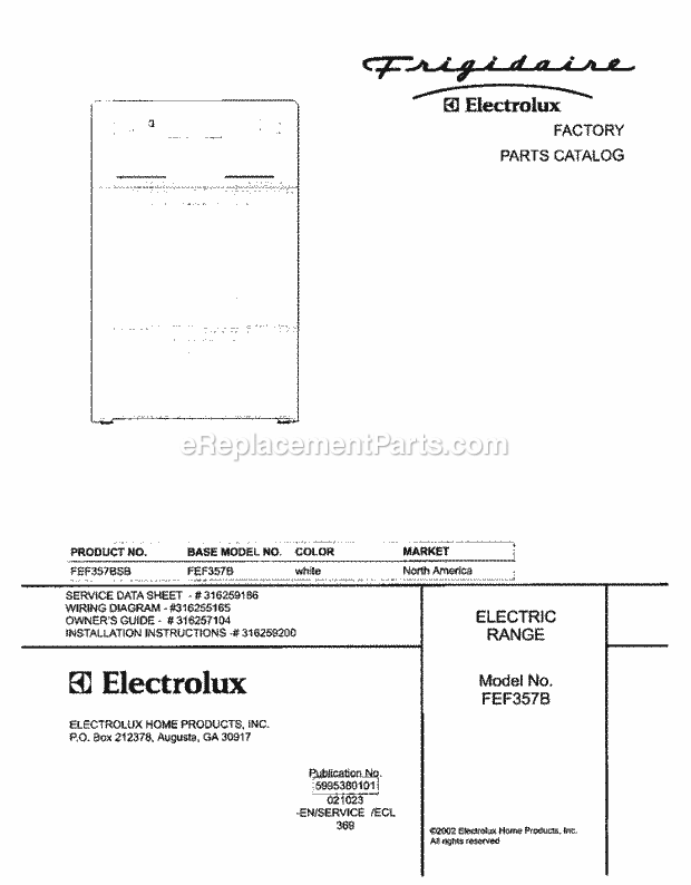 Frigidaire FEF357BSB Freestanding, Electric Electric Range Page C Diagram