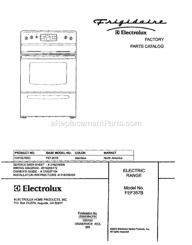 Frigidaire FEF357BSC Freestanding, Electric Electric Range Page C Diagram