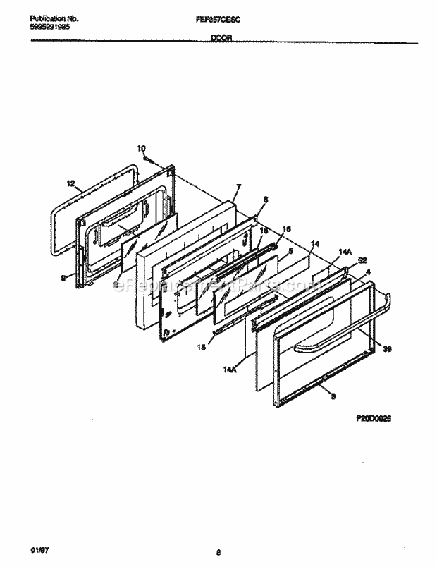 Frigidaire FEF357CESC Freestanding, Electric Electric Range Door Diagram