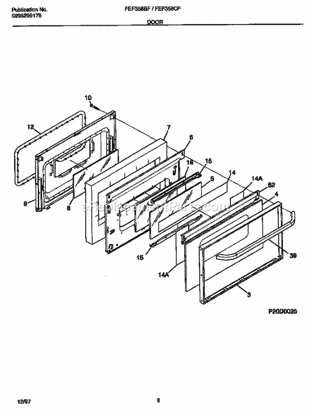 Frigidaire FEF358BFWA Electric Electric Range Door Diagram