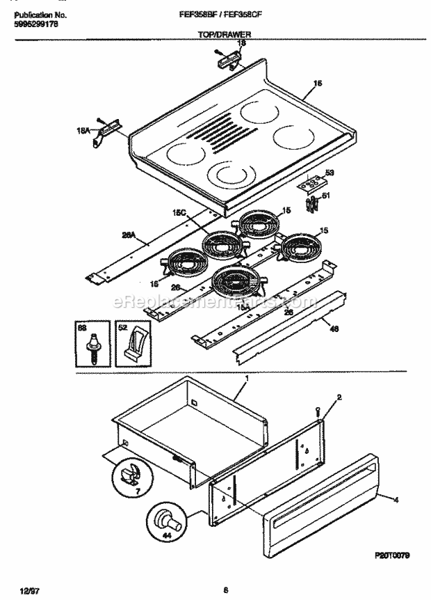 Frigidaire FEF358BFWA Electric Electric Range Top / Drawer Diagram