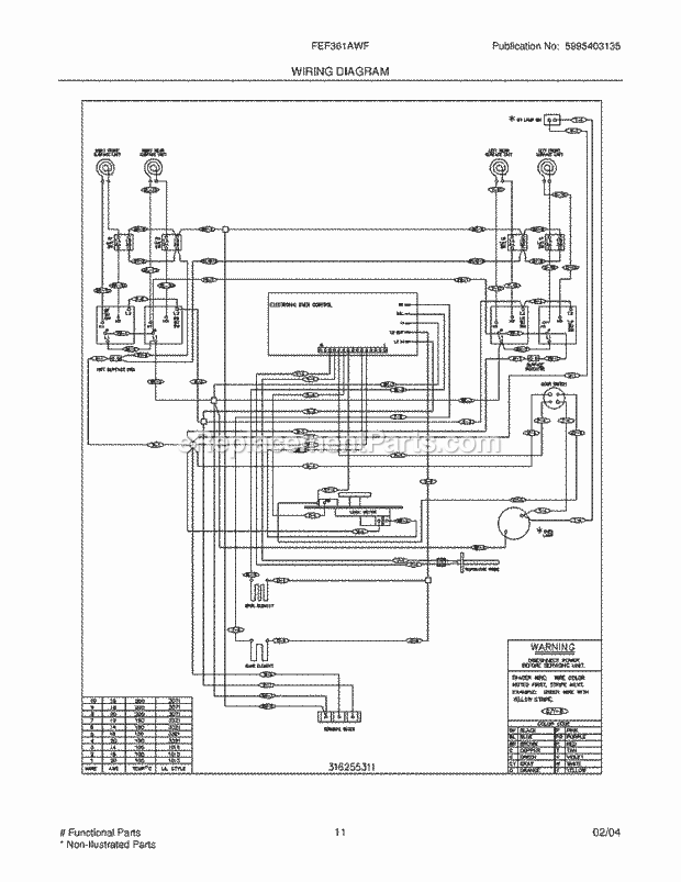 Frigidaire FEF361AWF Freestanding, Electric Electric Range Page F Diagram