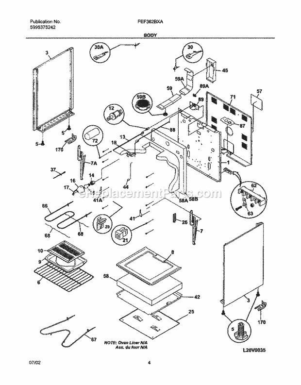 Frigidaire FEF362BXAWB Freestanding, Electric Range Body Diagram