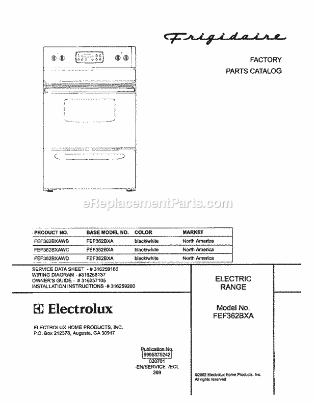 Frigidaire FEF362BXAWB Freestanding, Electric Range Page C Diagram